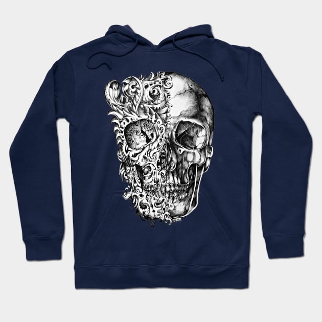 skull , skulls , dead , death , bones , skeleton , engraving , woodcut ,macabre , floral , graveyard,horror Hoodie by Otaka-Design